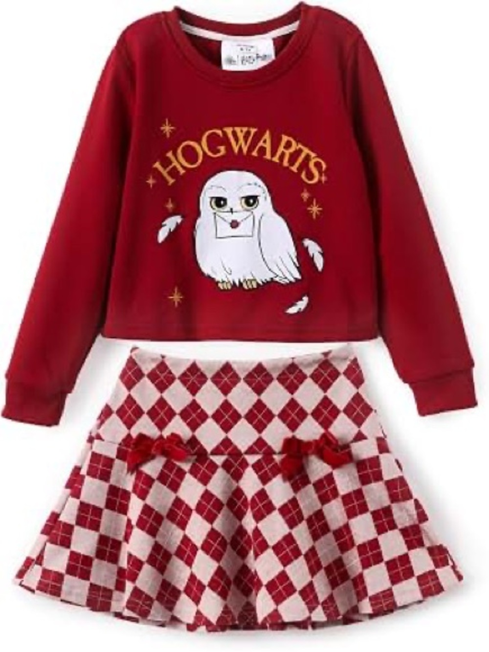 PatPat Girls' Hogwarts Hedwig Owl Sweatshirt and Plaid Skirt Size 7-8Y